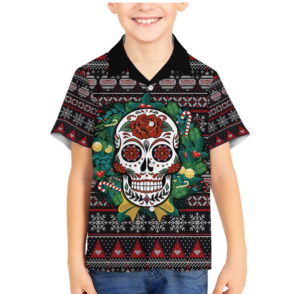 Skull Christmas Family Matching Mermaid Dress and Hawaiian Shirt Xmas Holiday Patterns - Aljaira