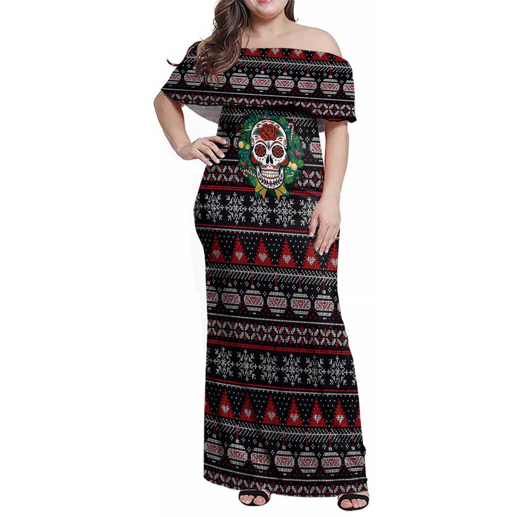 Skull Christmas Family Matching Off Shoulder Maxi Dress and Hawaiian Shirt Xmas Holiday Patterns - Aljaira