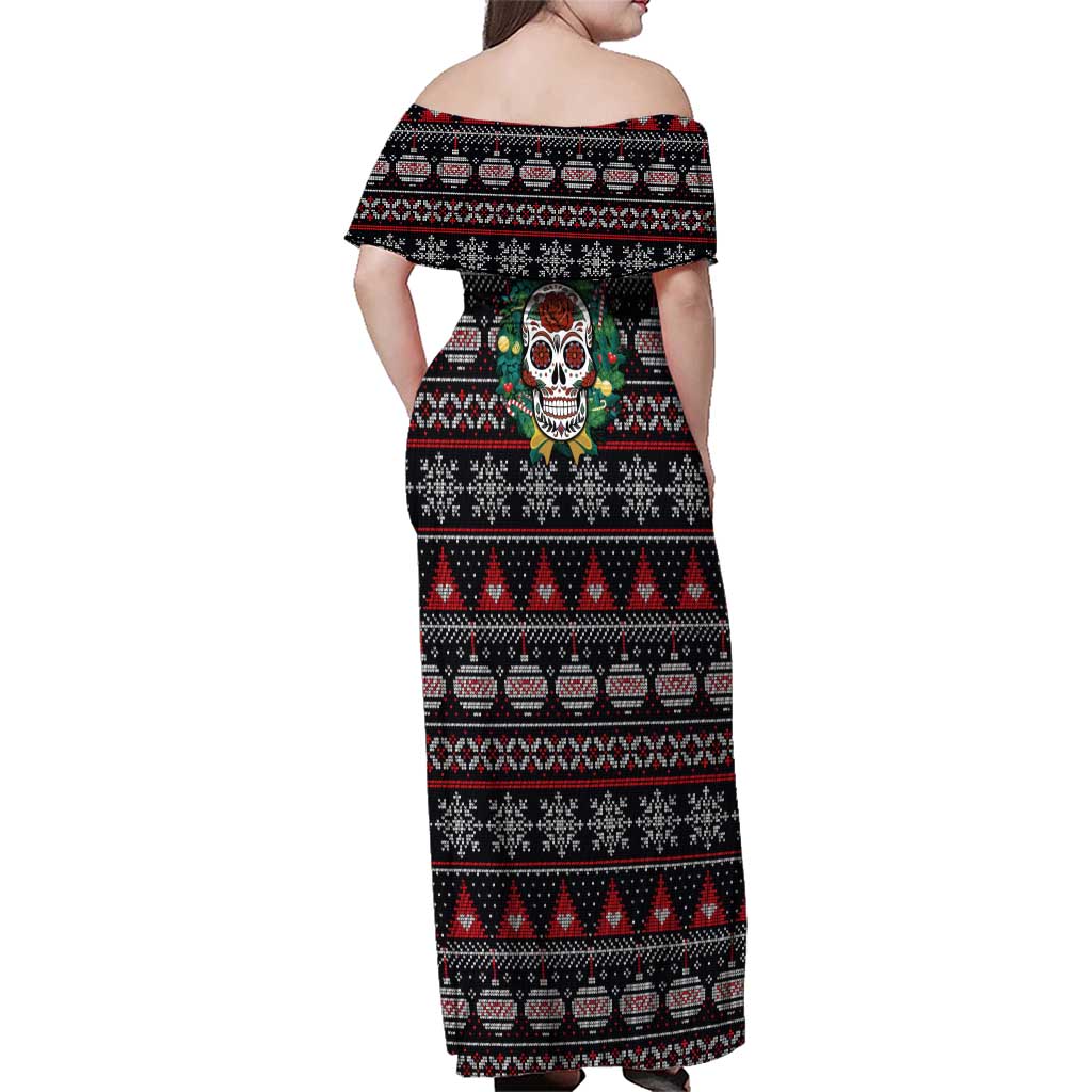 Skull Christmas Family Matching Off Shoulder Maxi Dress and Hawaiian Shirt Xmas Holiday Patterns - Aljaira