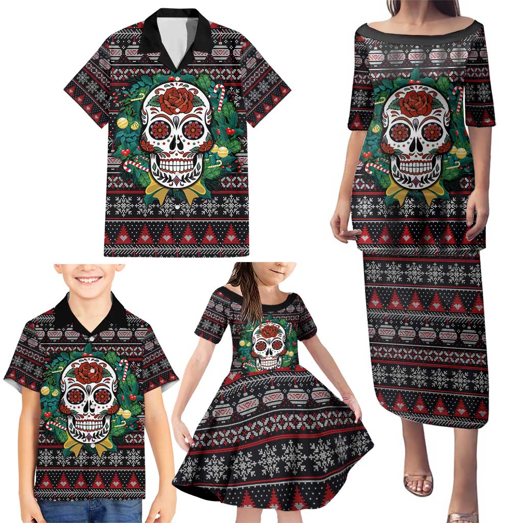 Skull Christmas Family Matching Puletasi and Hawaiian Shirt Xmas Holiday Patterns - Aljaira
