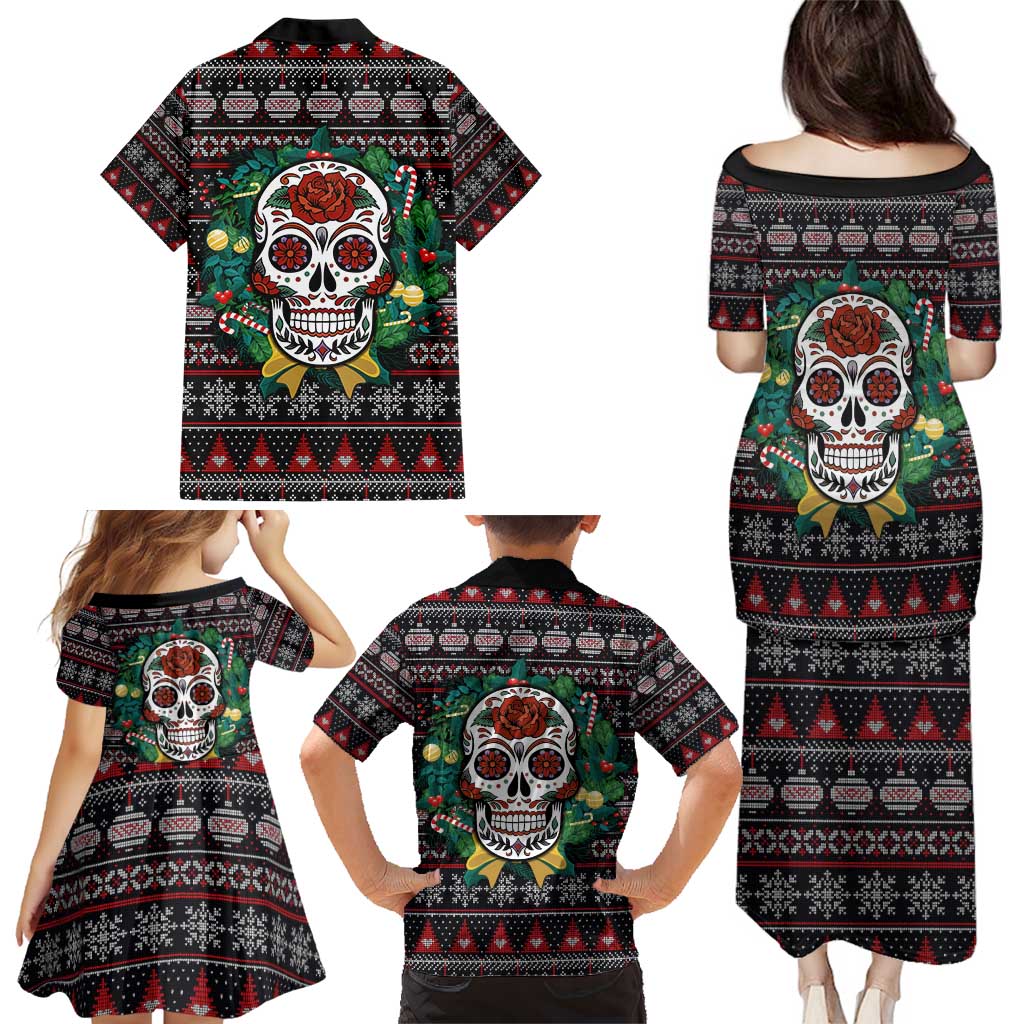 Skull Christmas Family Matching Puletasi and Hawaiian Shirt Xmas Holiday Patterns - Aljaira
