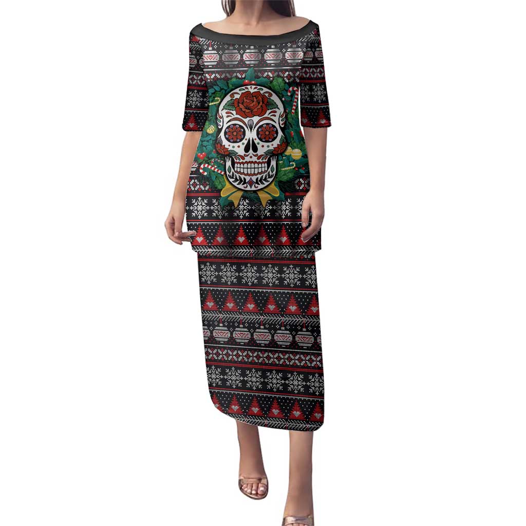 Skull Christmas Family Matching Puletasi and Hawaiian Shirt Xmas Holiday Patterns - Aljaira