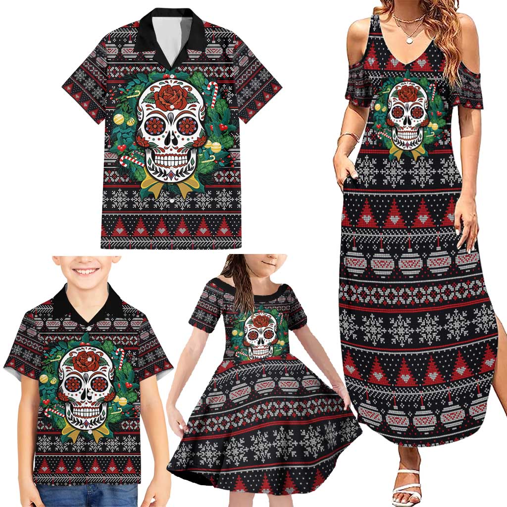 Skull Christmas Family Matching Summer Maxi Dress and Hawaiian Shirt Xmas Holiday Patterns - Aljaira