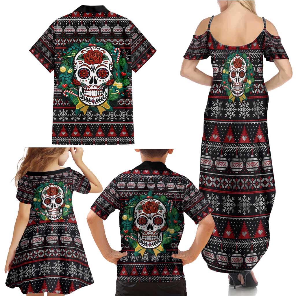 Skull Christmas Family Matching Summer Maxi Dress and Hawaiian Shirt Xmas Holiday Patterns - Aljaira