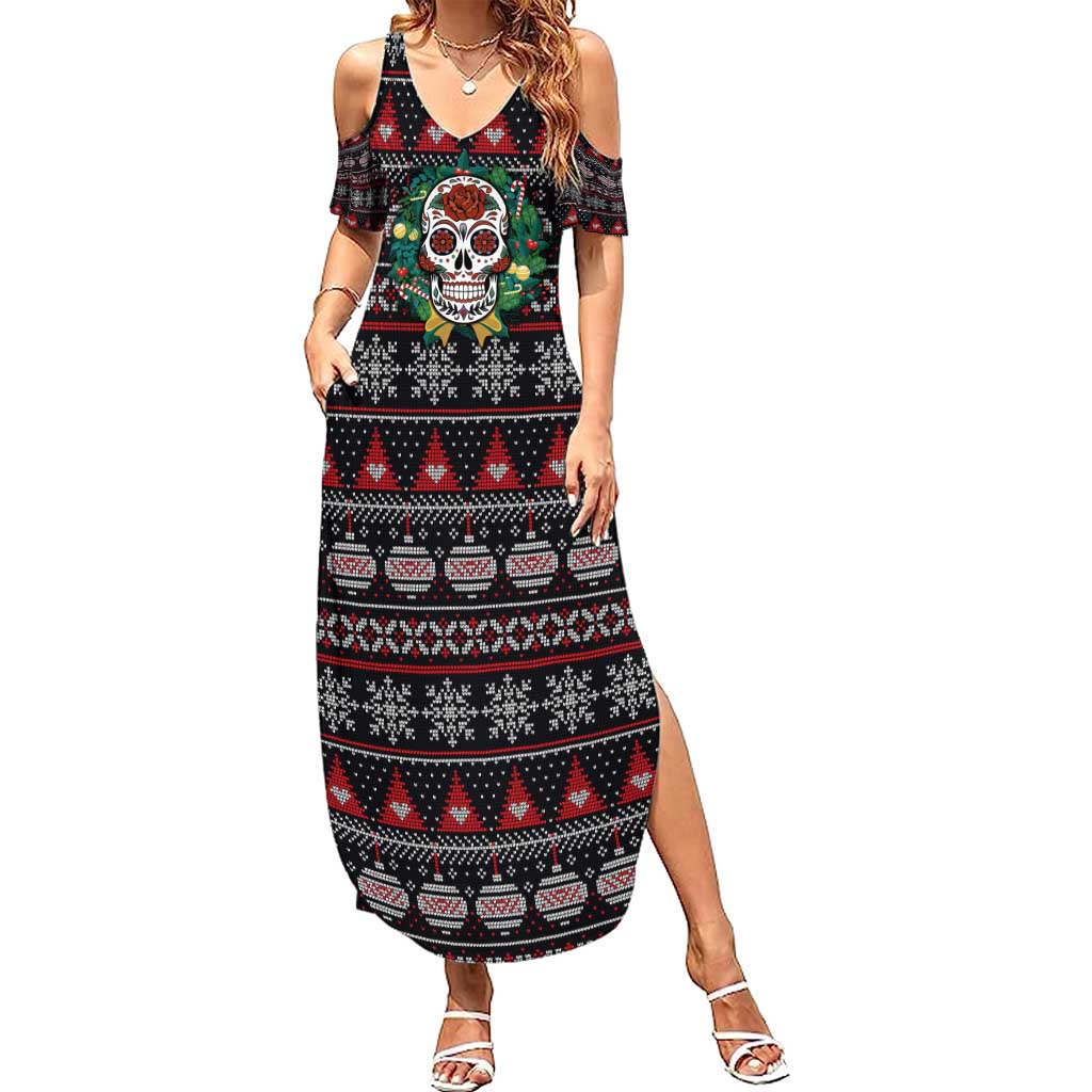 Skull Christmas Family Matching Summer Maxi Dress and Hawaiian Shirt Xmas Holiday Patterns - Aljaira