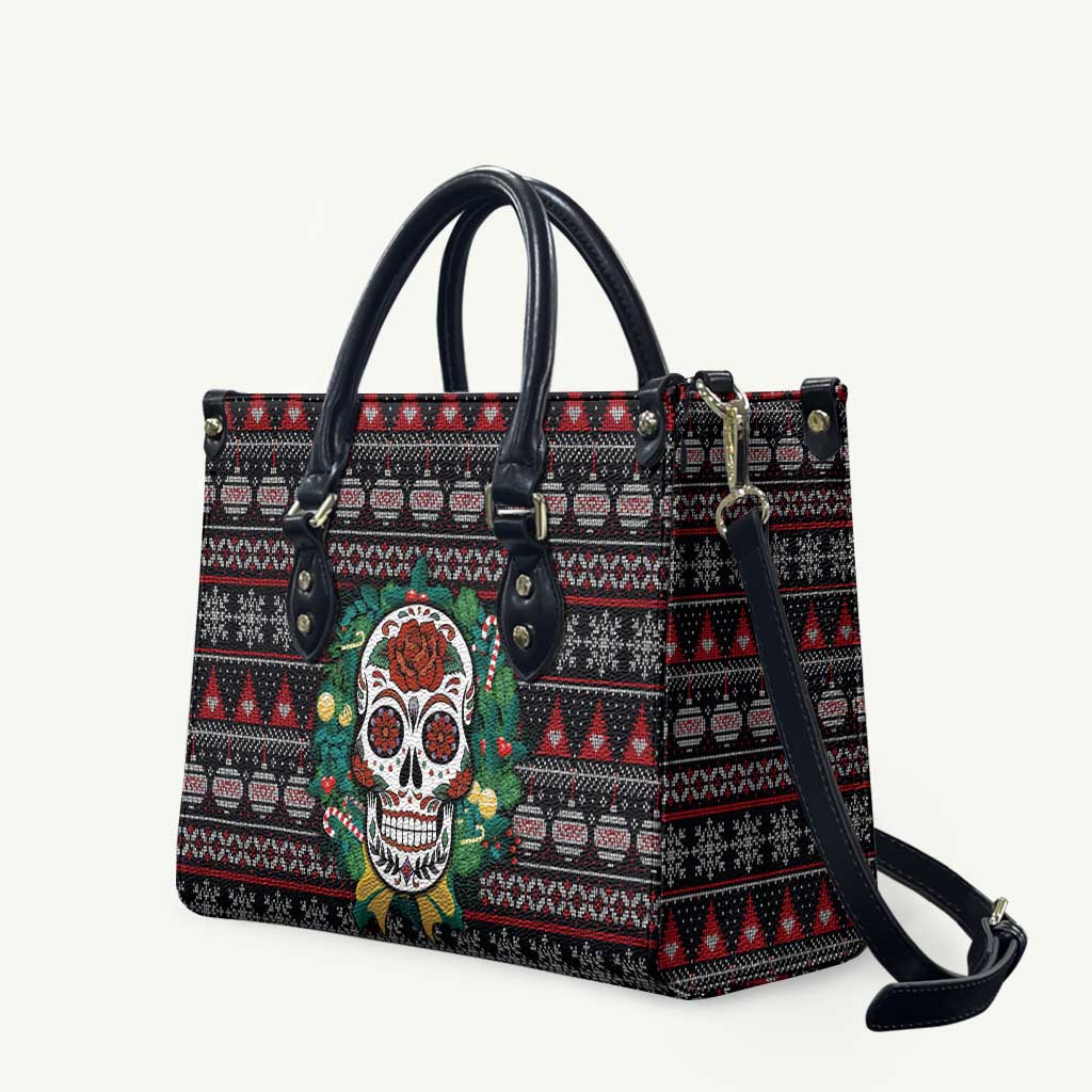 Skull Christmas Leather Bag Xmas Holiday Patterns - Aljaira