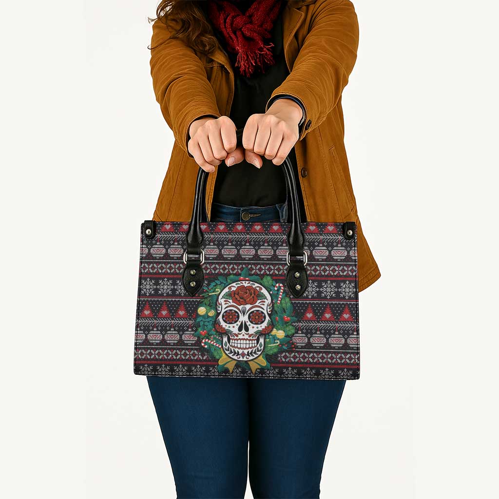 Skull Christmas Leather Bag Xmas Holiday Patterns - Aljaira