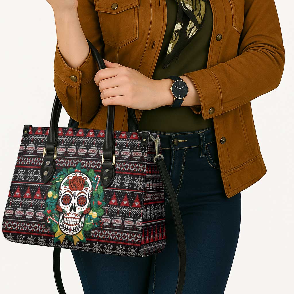 Skull Christmas Leather Bag Xmas Holiday Patterns - Aljaira