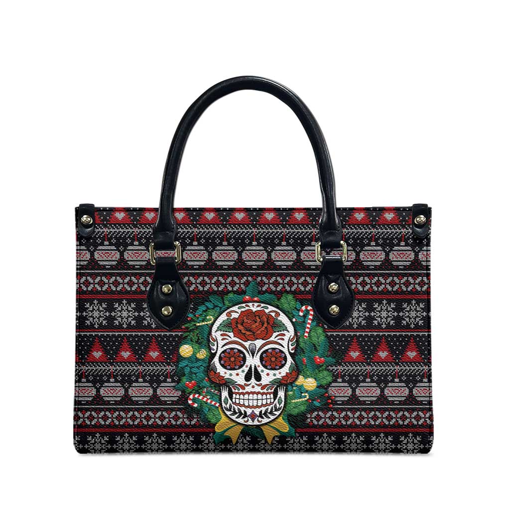Skull Christmas Leather Bag Xmas Holiday Patterns - Aljaira