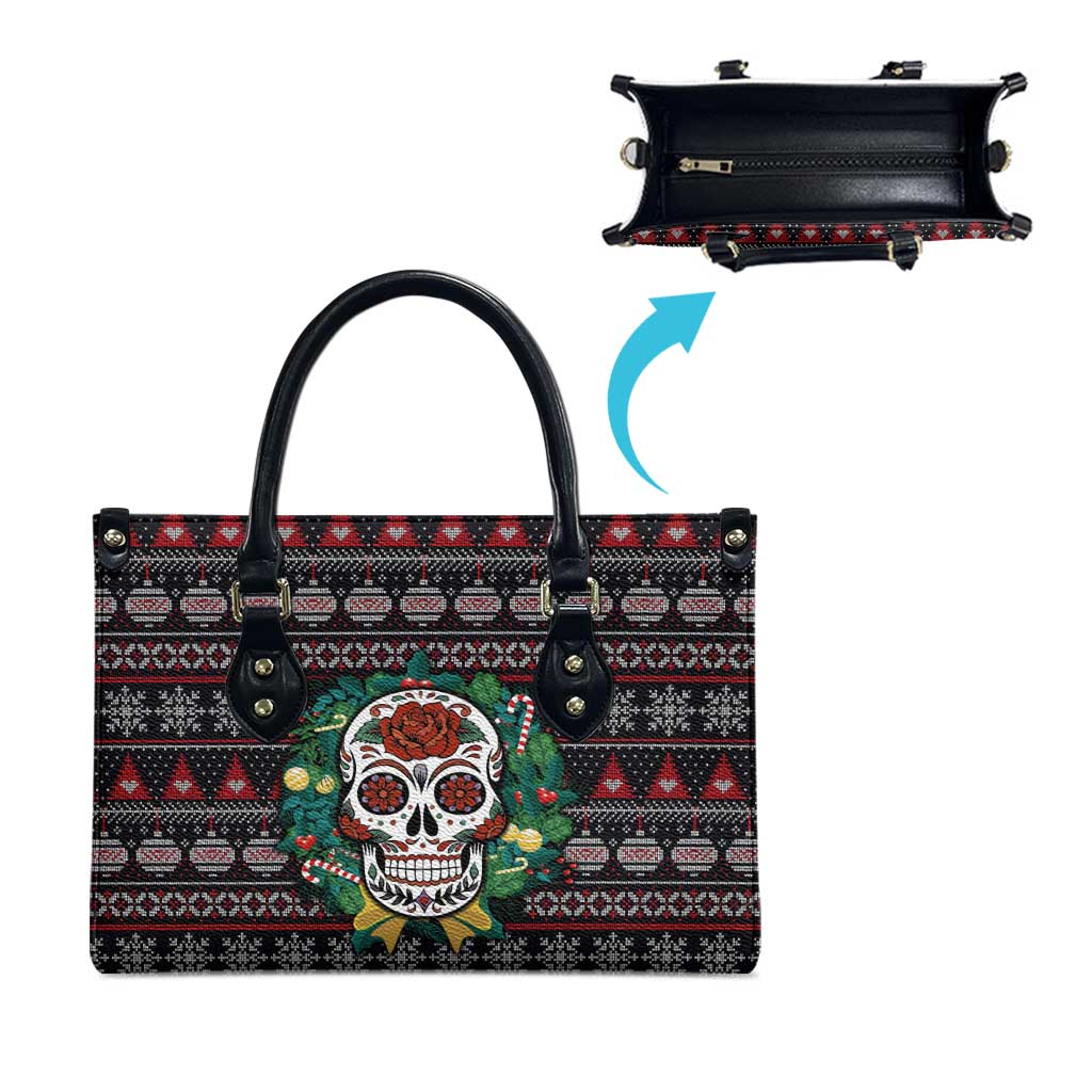 Skull Christmas Leather Bag Xmas Holiday Patterns - Aljaira