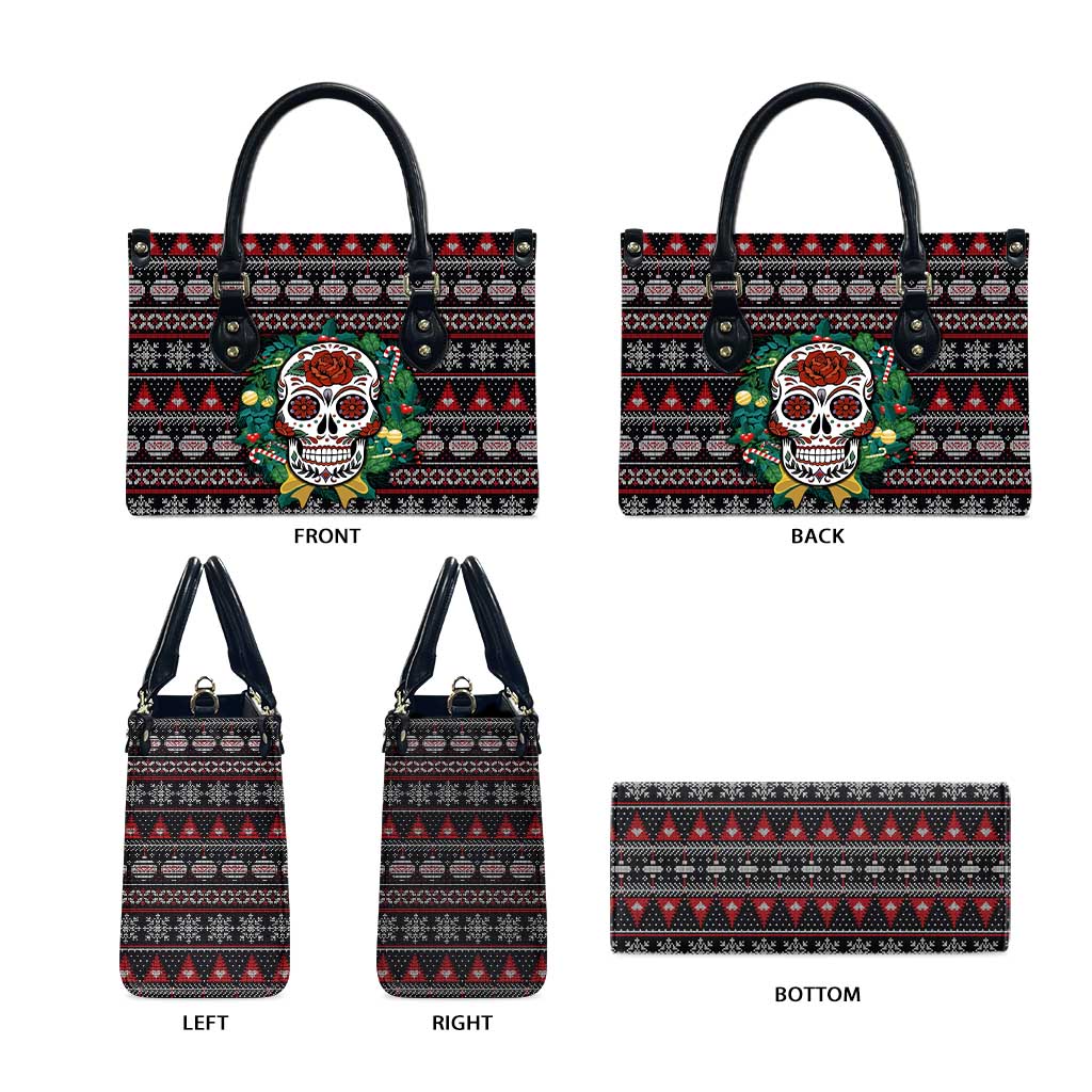 Skull Christmas Leather Bag Xmas Holiday Patterns - Aljaira