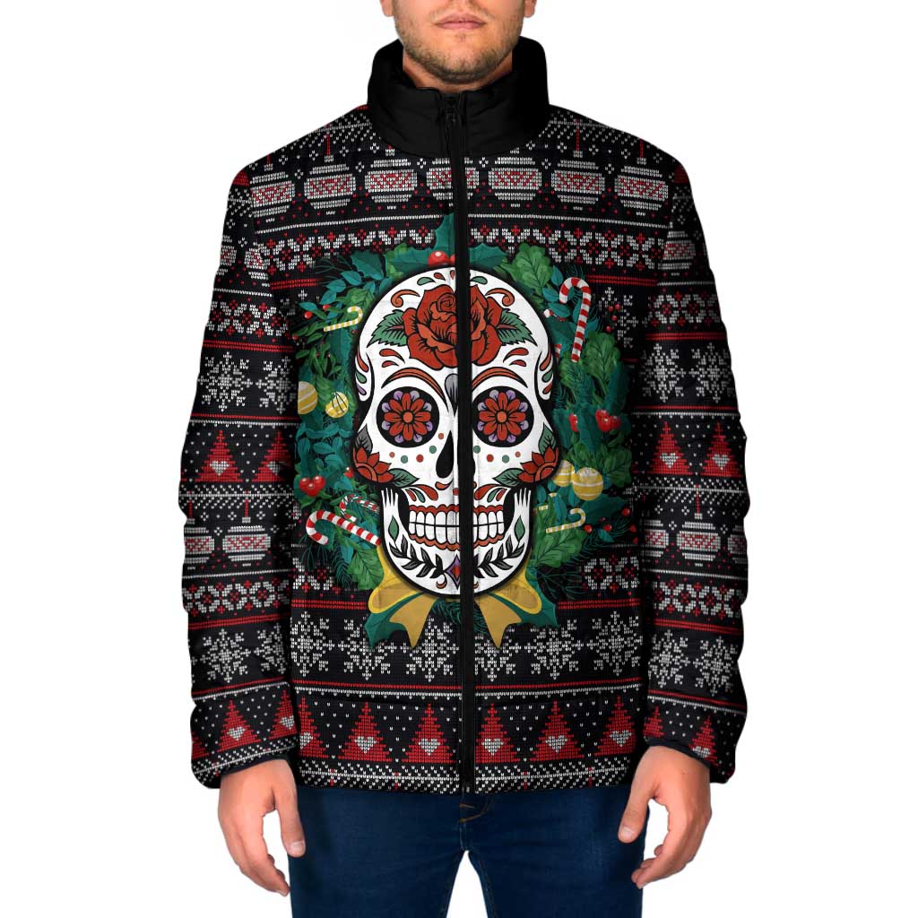 Skull Christmas Padded Jacket Xmas Holiday Patterns - Aljaira
