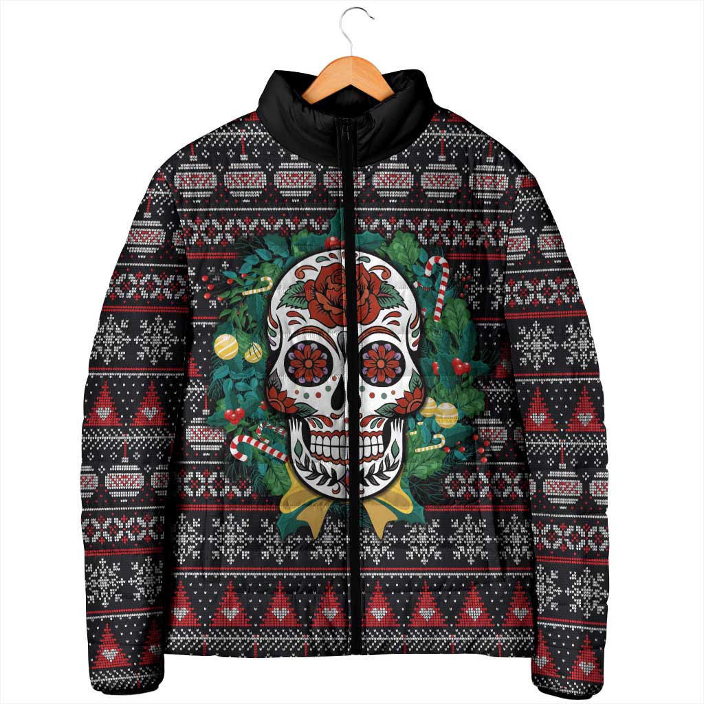 Skull Christmas Padded Jacket Xmas Holiday Patterns - Aljaira