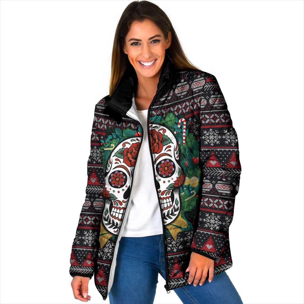 Skull Christmas Padded Jacket Xmas Holiday Patterns - Aljaira