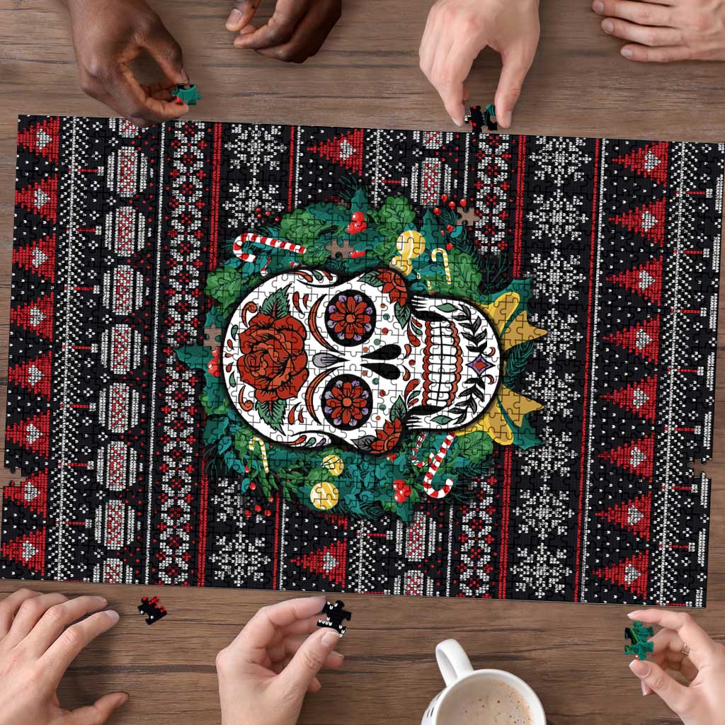 Skull Christmas Puzzle Xmas Holiday Patterns - Aljaira