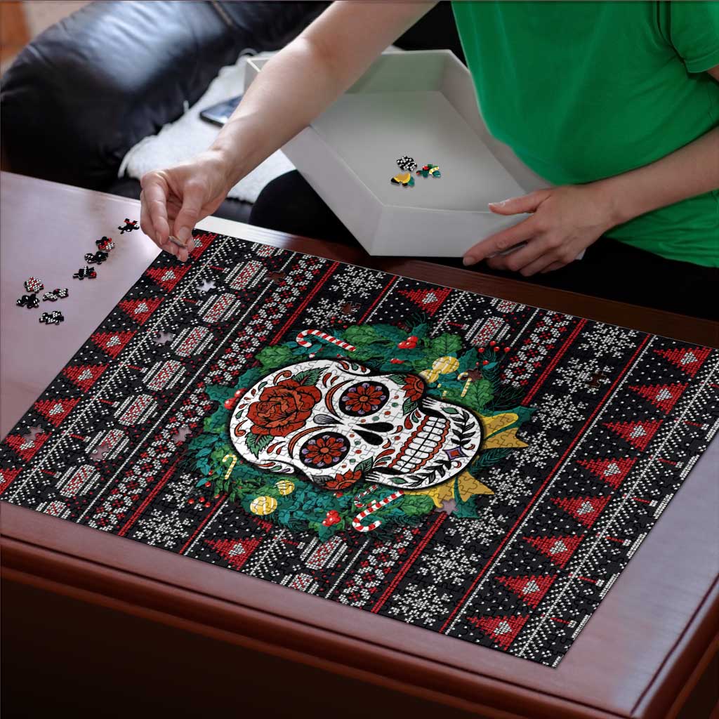Skull Christmas Puzzle Xmas Holiday Patterns - Aljaira