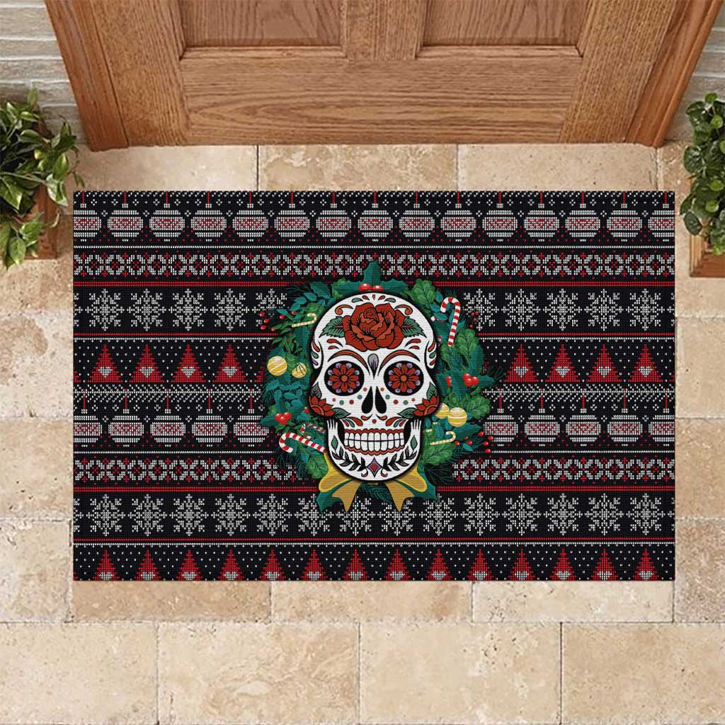 Skull Christmas Rubber Doormat Xmas Holiday Patterns - Aljaira