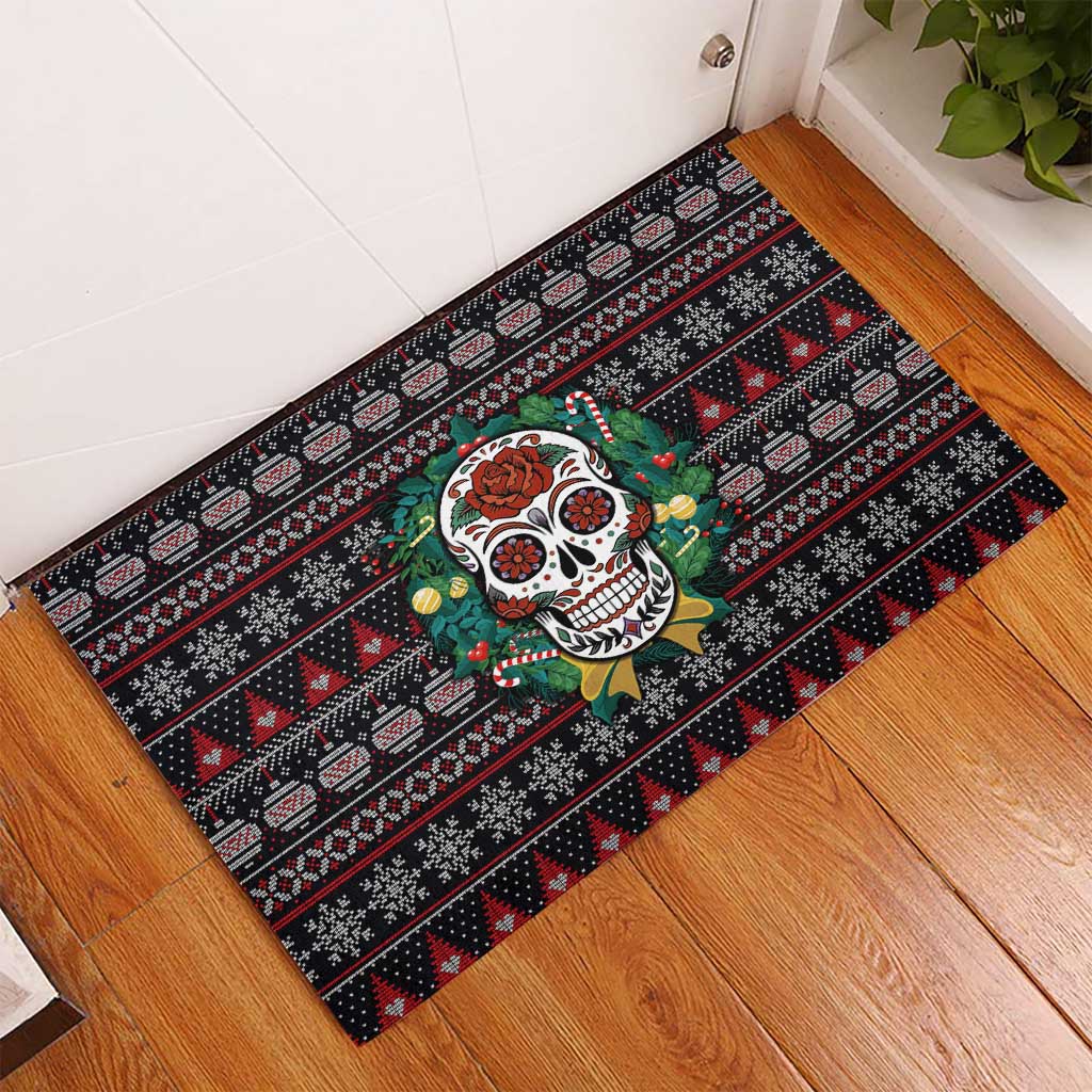Skull Christmas Rubber Doormat Xmas Holiday Patterns - Aljaira