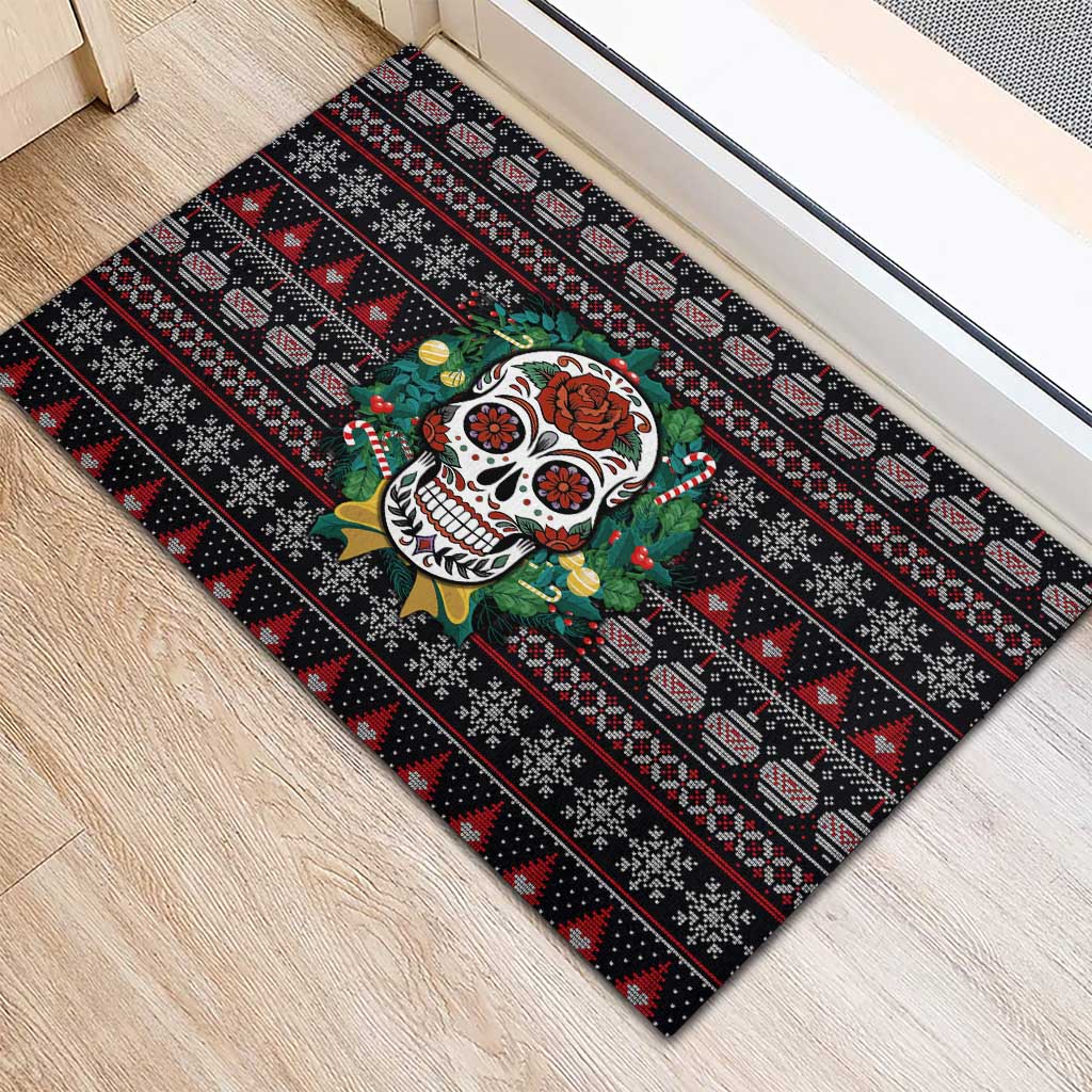 Skull Christmas Rubber Doormat Xmas Holiday Patterns - Aljaira