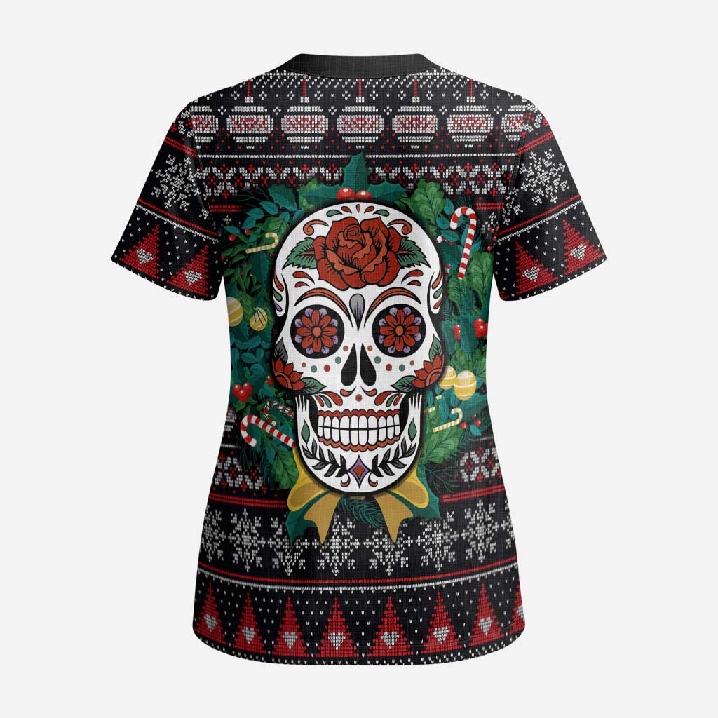 Skull Christmas Scrub Top Xmas Holiday Patterns - Aljaira