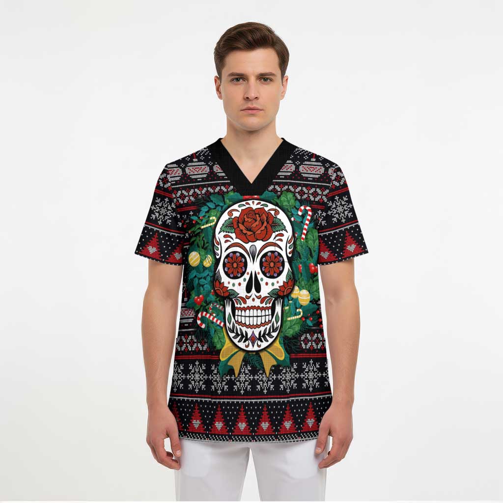Skull Christmas Scrub Top Xmas Holiday Patterns - Aljaira