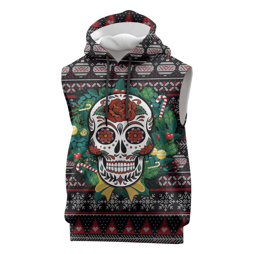 Skull Christmas Sleeveless Hoodie Xmas Holiday Patterns - Aljaira