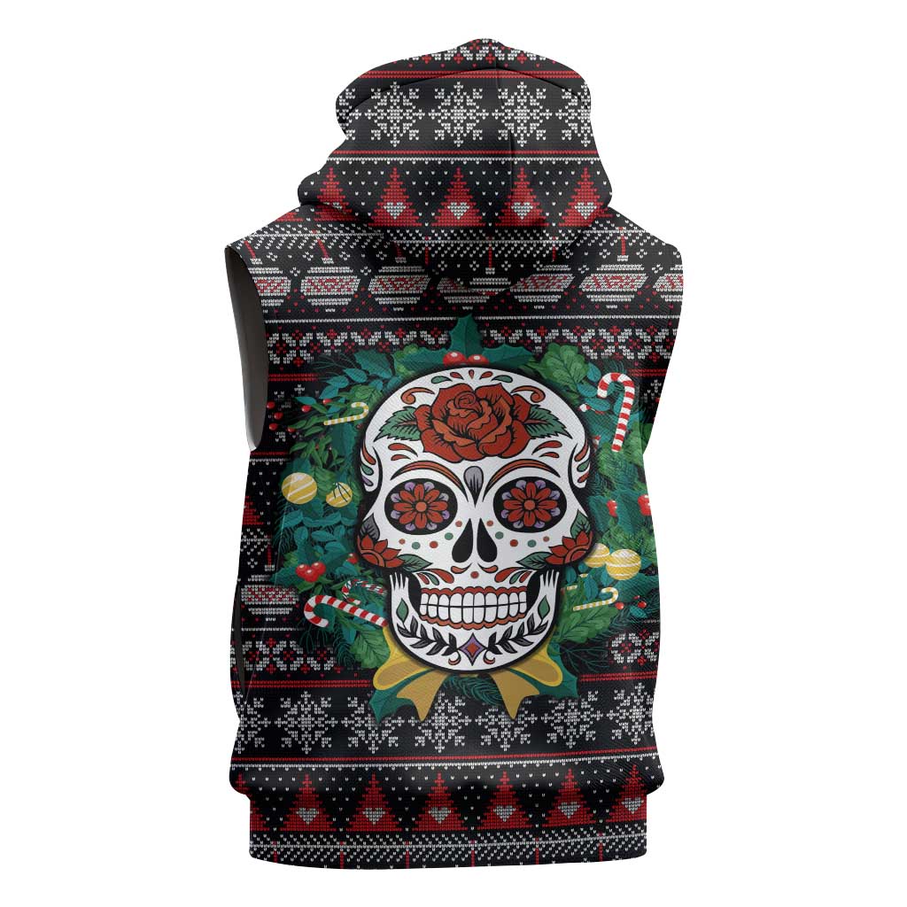 Skull Christmas Sleeveless Hoodie Xmas Holiday Patterns - Aljaira