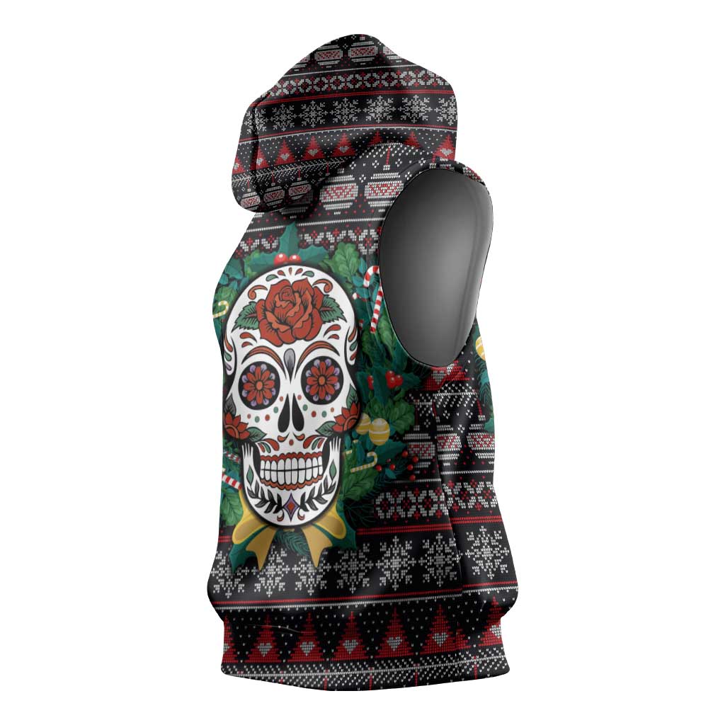 Skull Christmas Sleeveless Hoodie Xmas Holiday Patterns - Aljaira