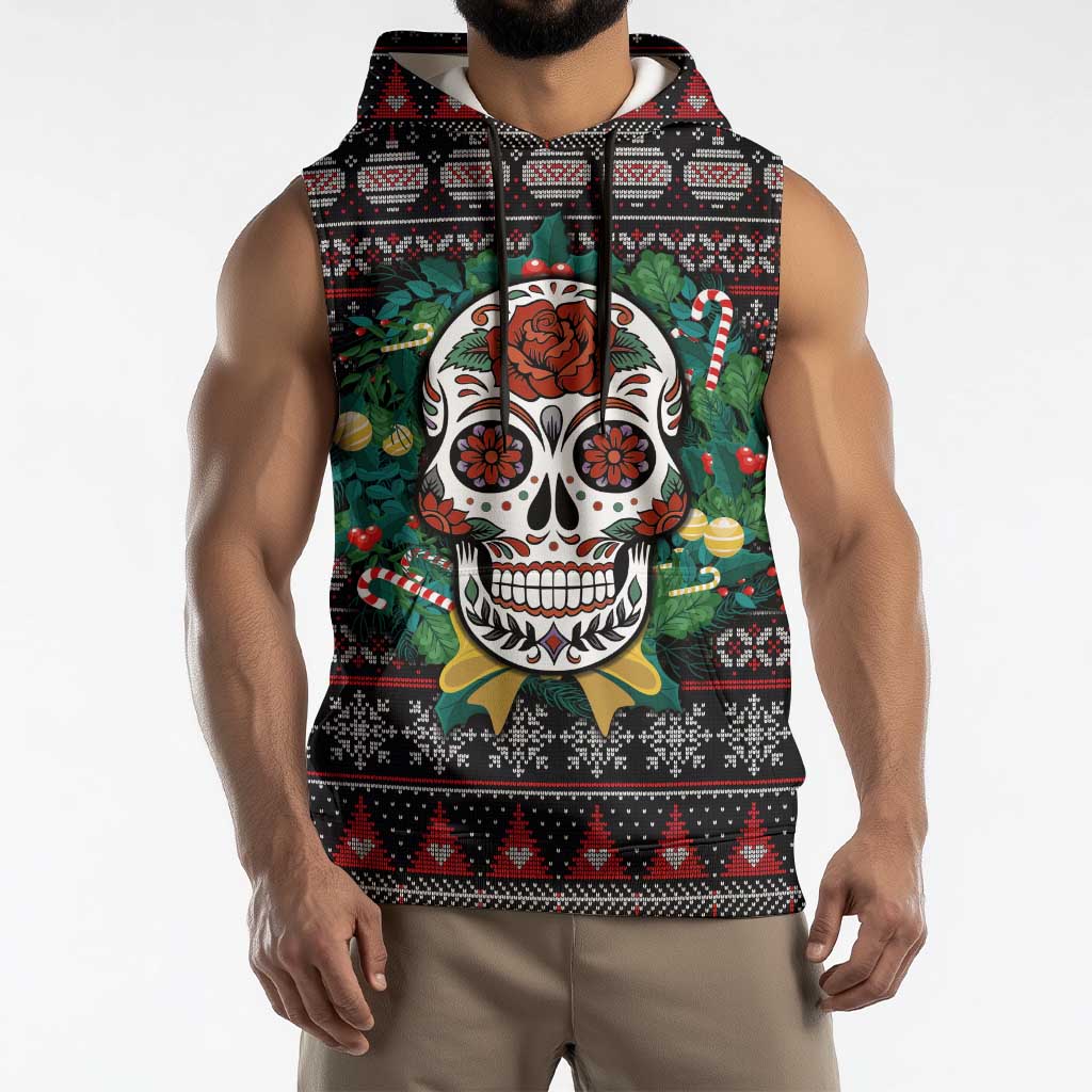 Skull Christmas Sleeveless Hoodie Xmas Holiday Patterns - Aljaira