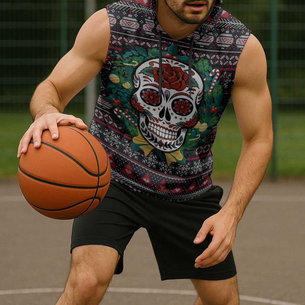 Skull Christmas Sleeveless Hoodie Xmas Holiday Patterns - Aljaira