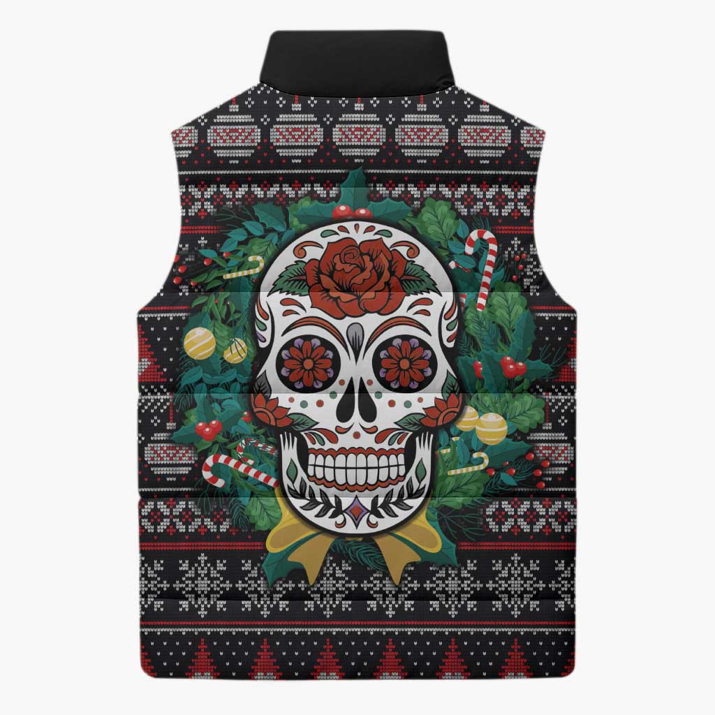 Skull Christmas Sleeveless Puffer Jacket Xmas Holiday Patterns - Aljaira