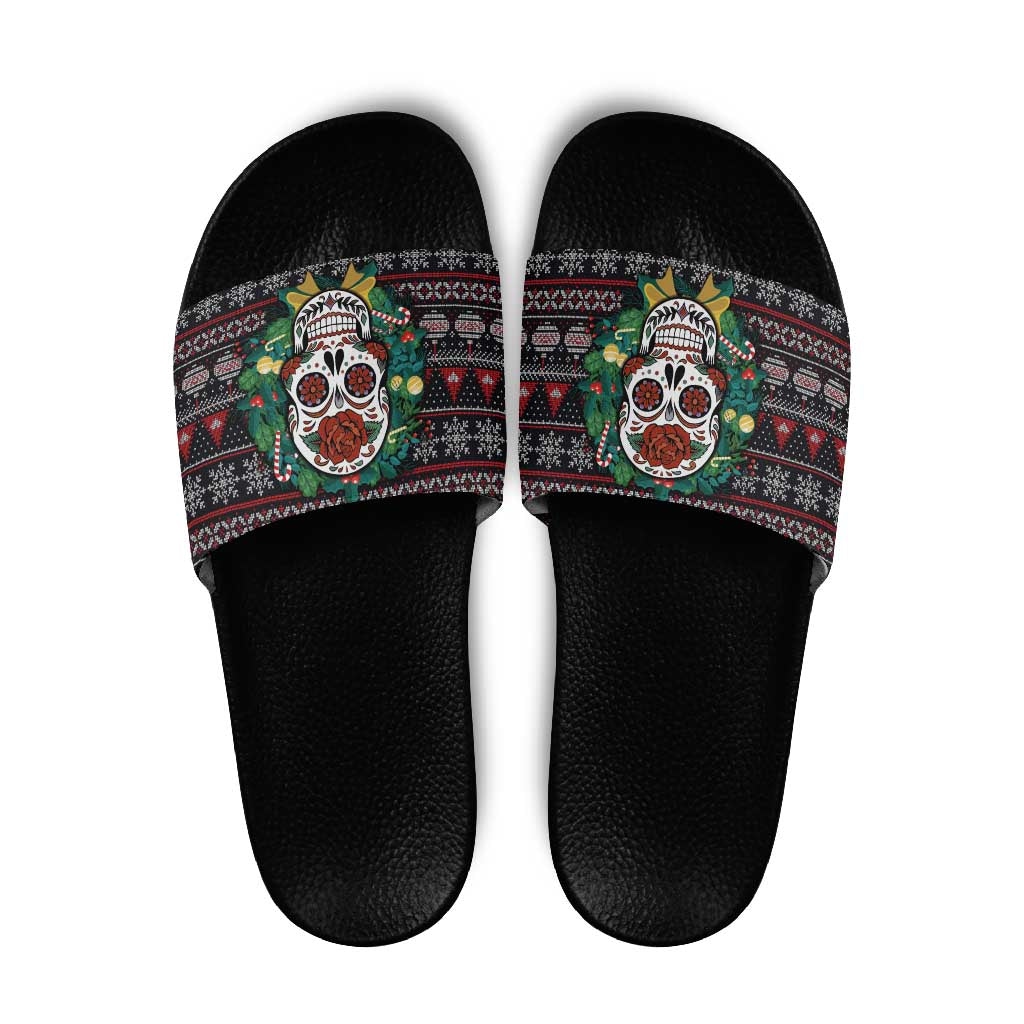 Skull Christmas Slide Sandals Xmas Holiday Patterns - Aljaira