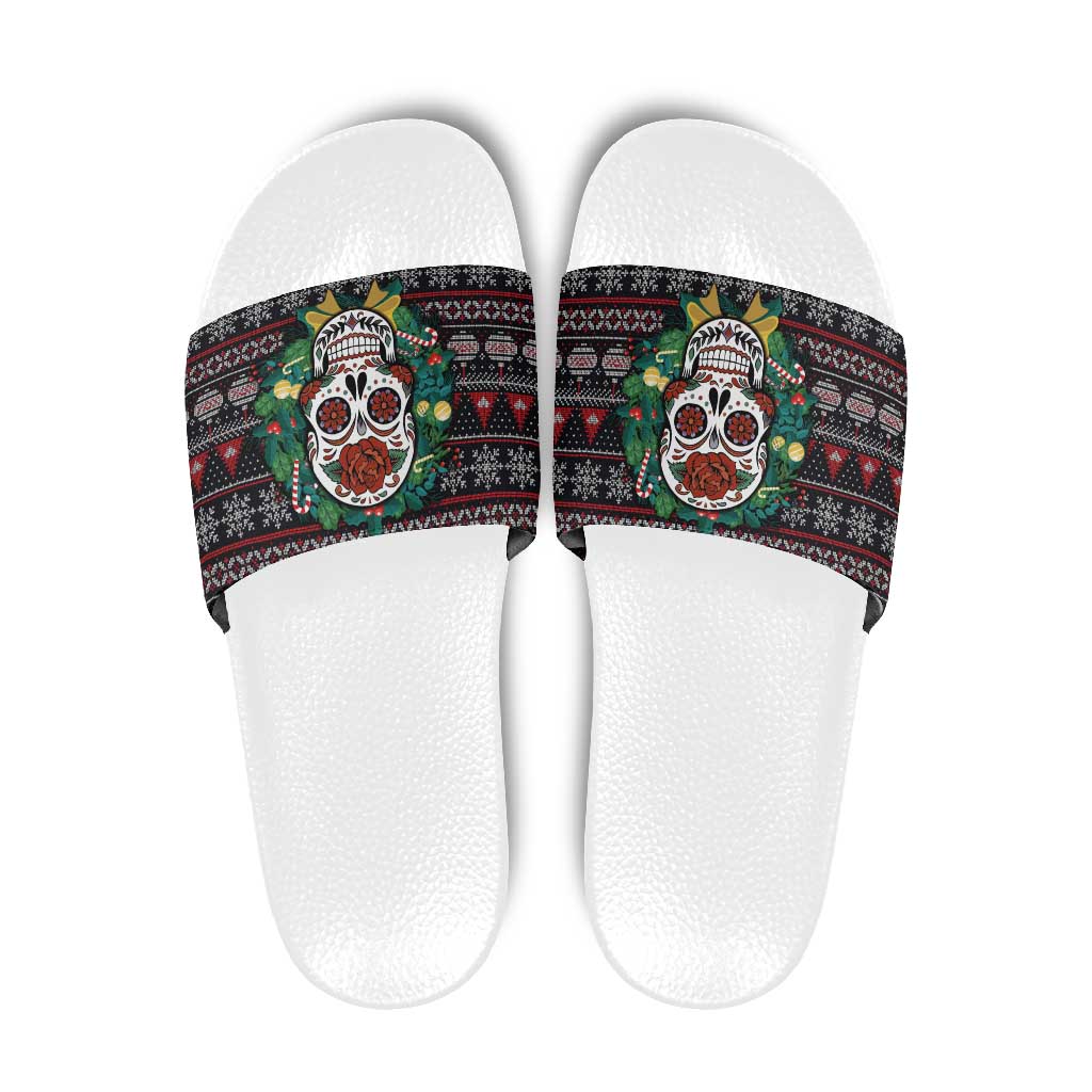 Skull Christmas Slide Sandals Xmas Holiday Patterns - Aljaira