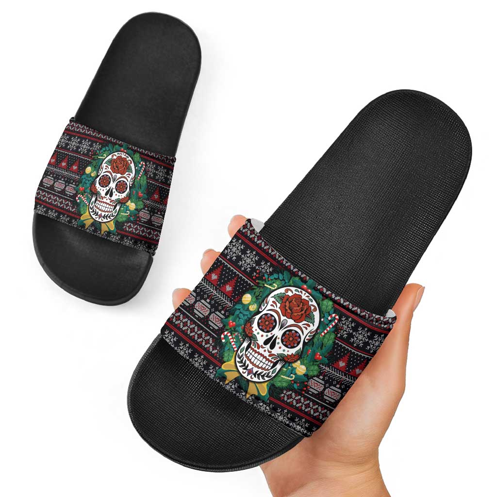 Skull Christmas Slide Sandals Xmas Holiday Patterns - Aljaira