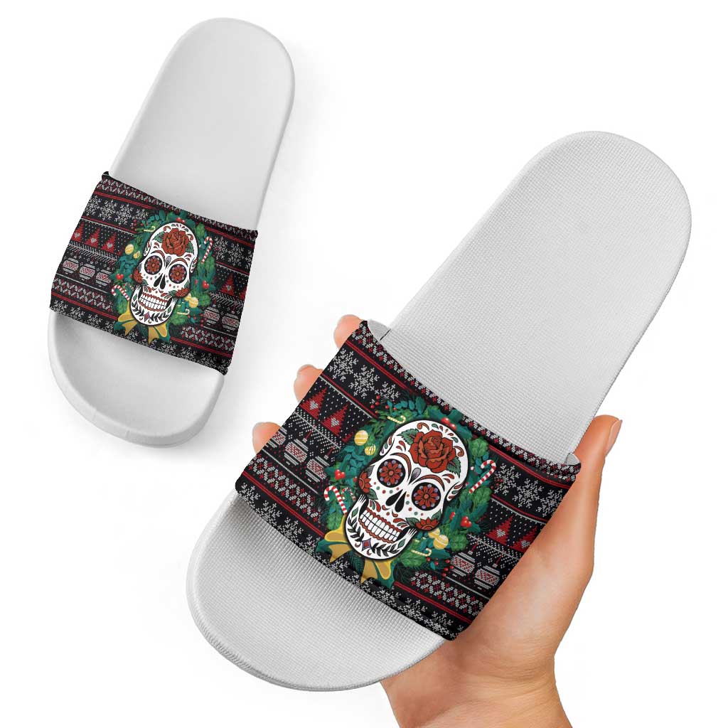 Skull Christmas Slide Sandals Xmas Holiday Patterns - Aljaira