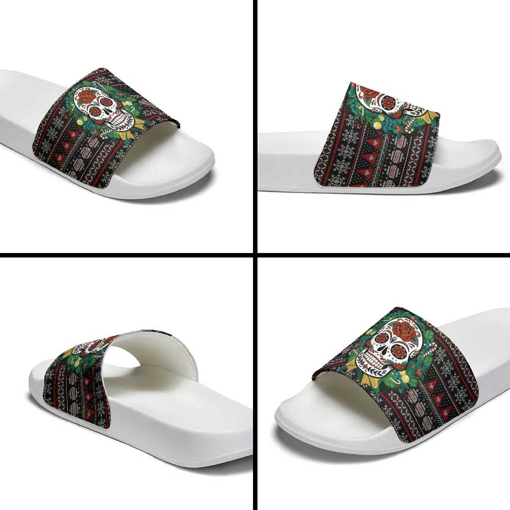 Skull Christmas Slide Sandals Xmas Holiday Patterns - Aljaira