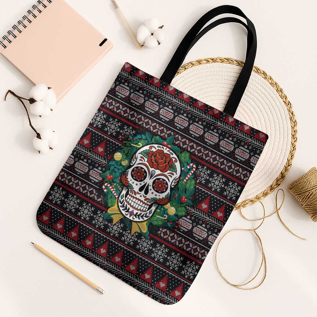 Skull Christmas Tote Bag Xmas Holiday Patterns - Aljaira