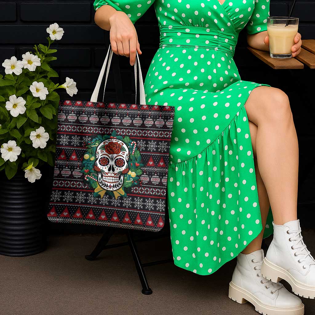 Skull Christmas Tote Bag Xmas Holiday Patterns - Aljaira