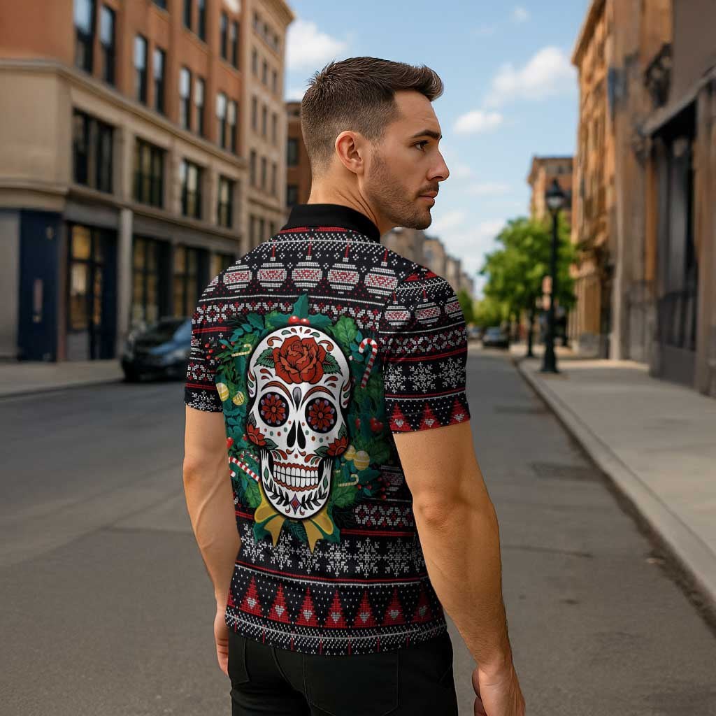 Skull Christmas Zipper Polo Shirt Xmas Holiday Patterns - Aljaira