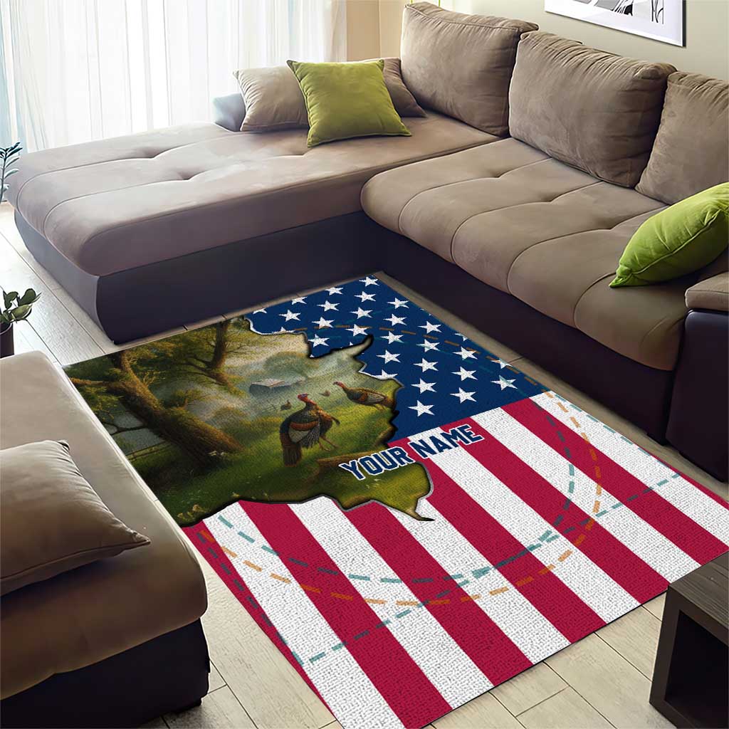 Custom American Flag Turkey Hunting Area Rug with Illinois State ...