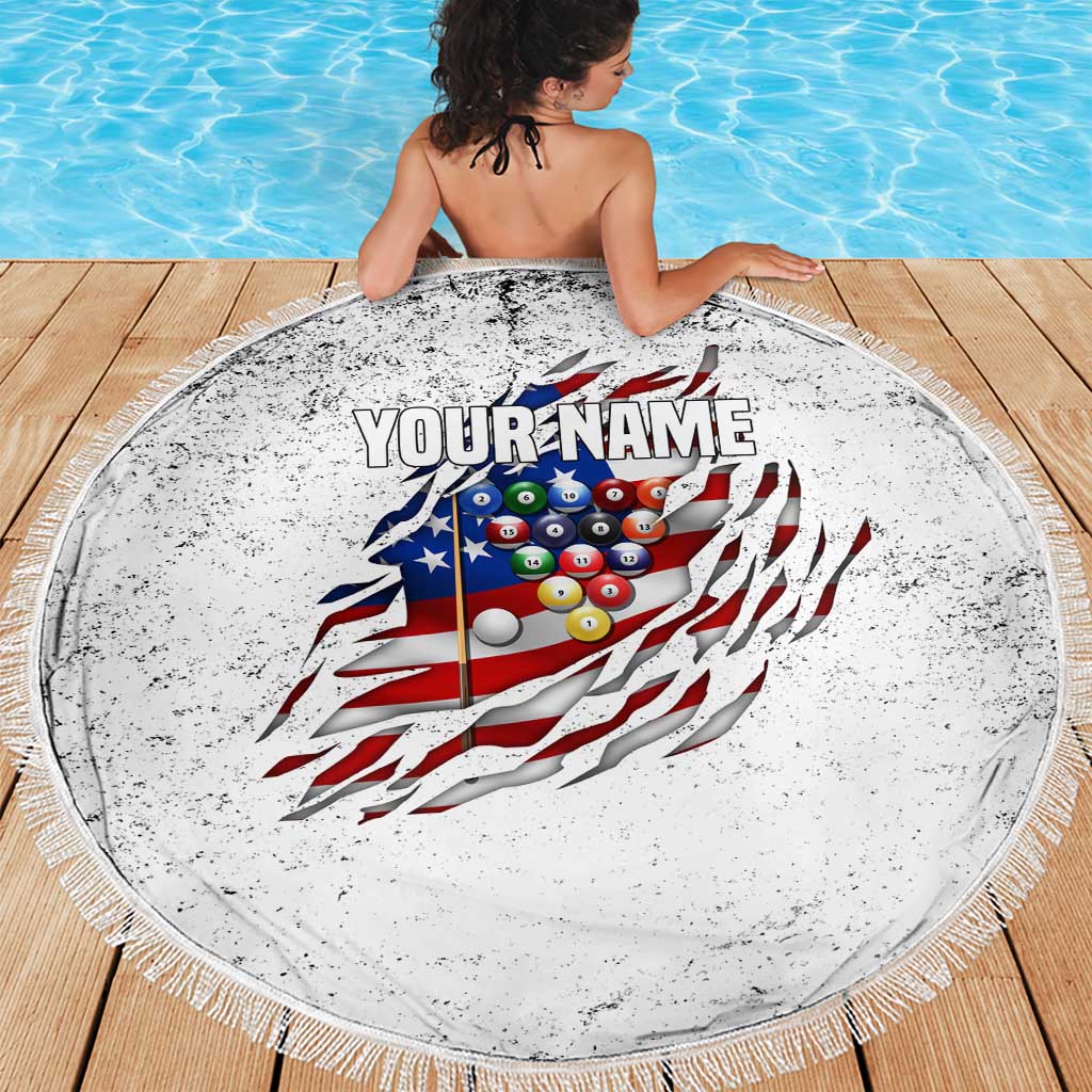 Custom American Flag Billiards Beach Blanket with Ripped Design Pool ...