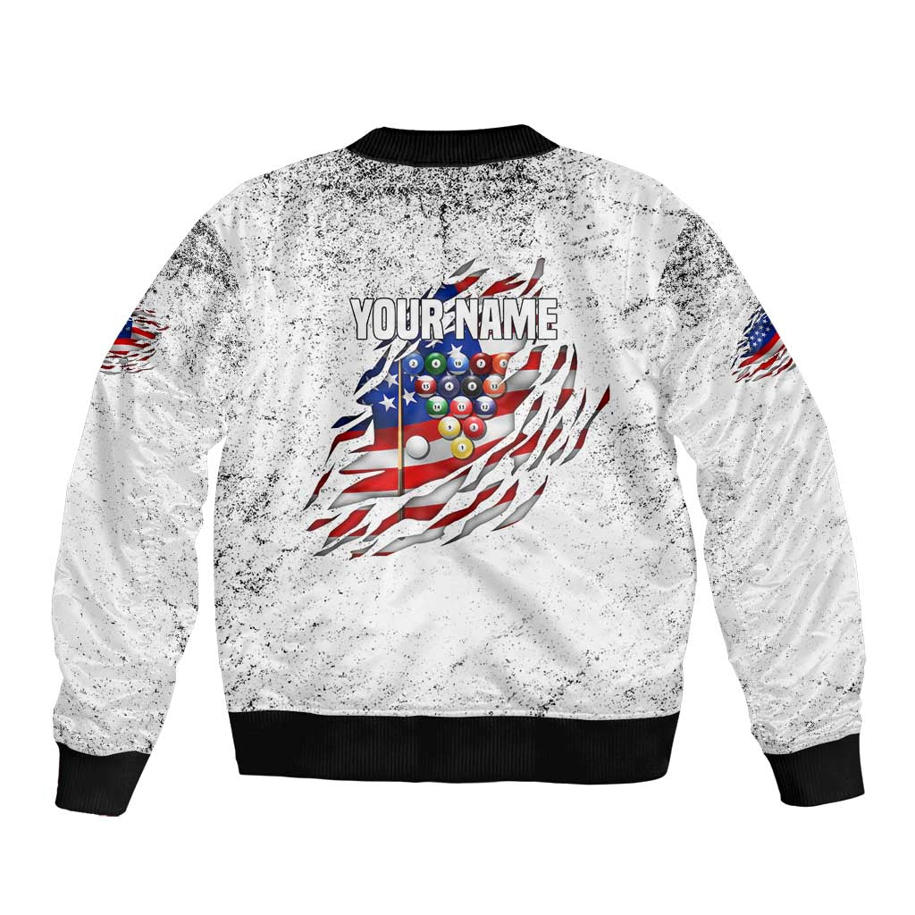 Custom American Flag Billiards Bomber Jacket with Ripped Design Pool ...