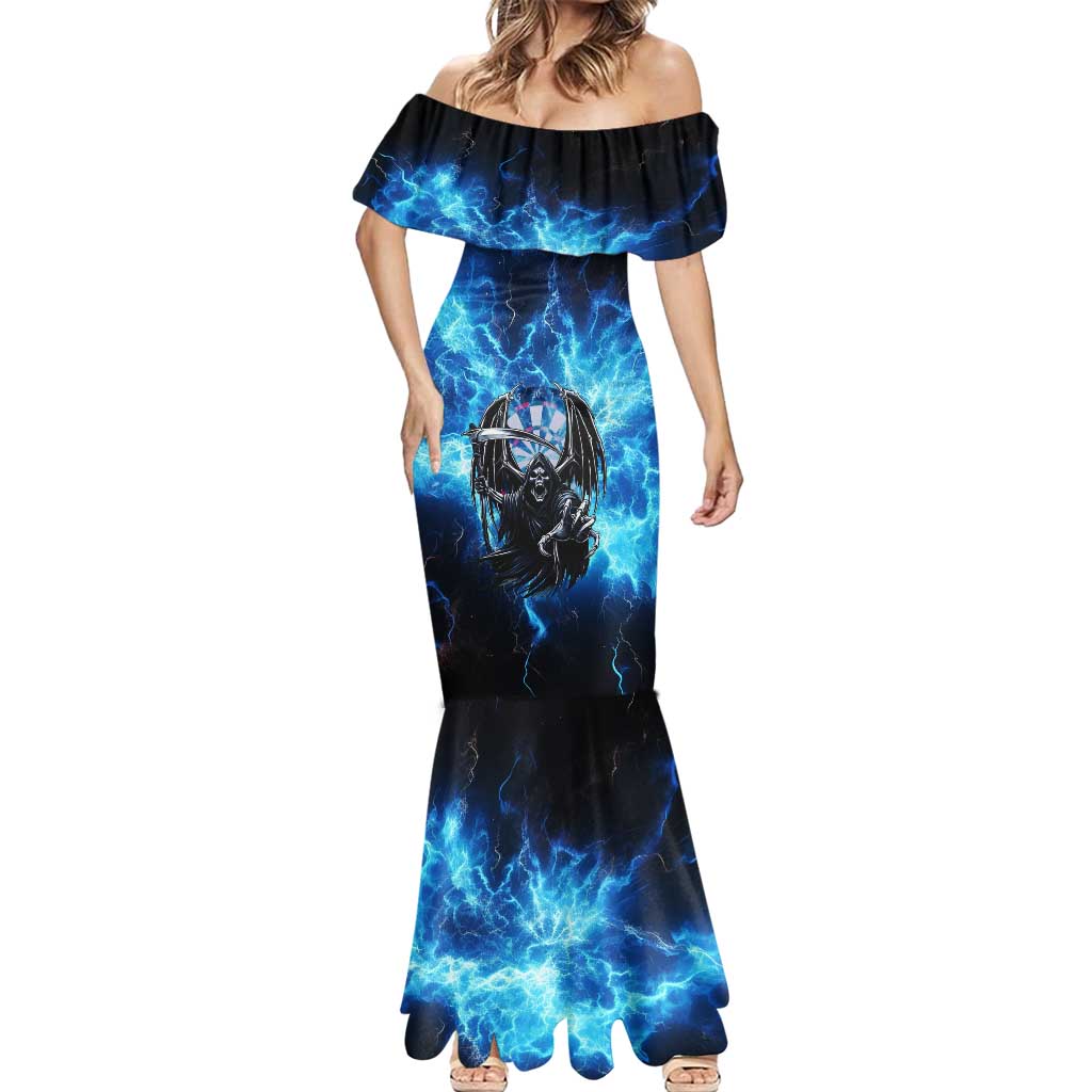 Custom Grim Reaper Bowling Mermaid Dress with Blue Lightning Background ...