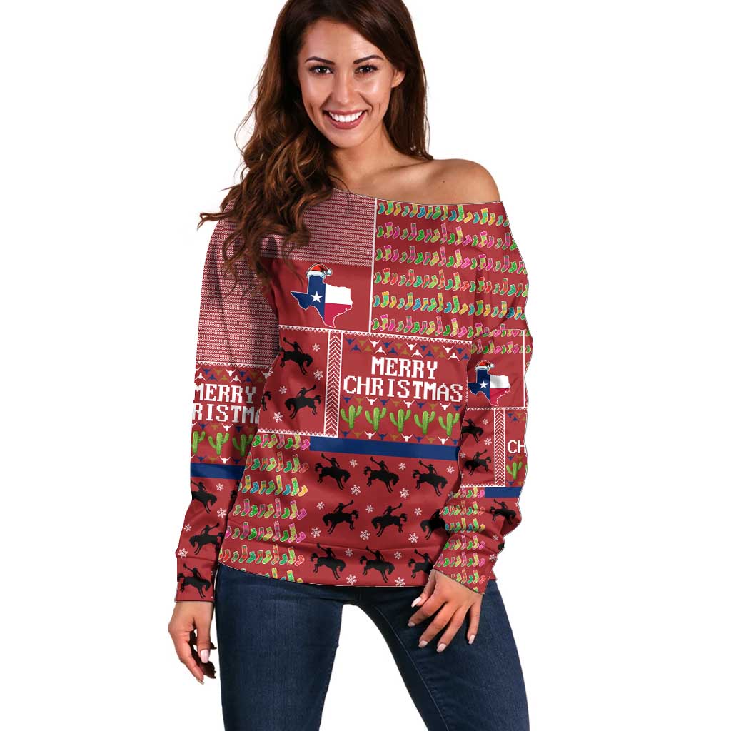 Texas Map Merry Christmas Off Shoulder Sweater Xmas Holiday Patterns ...