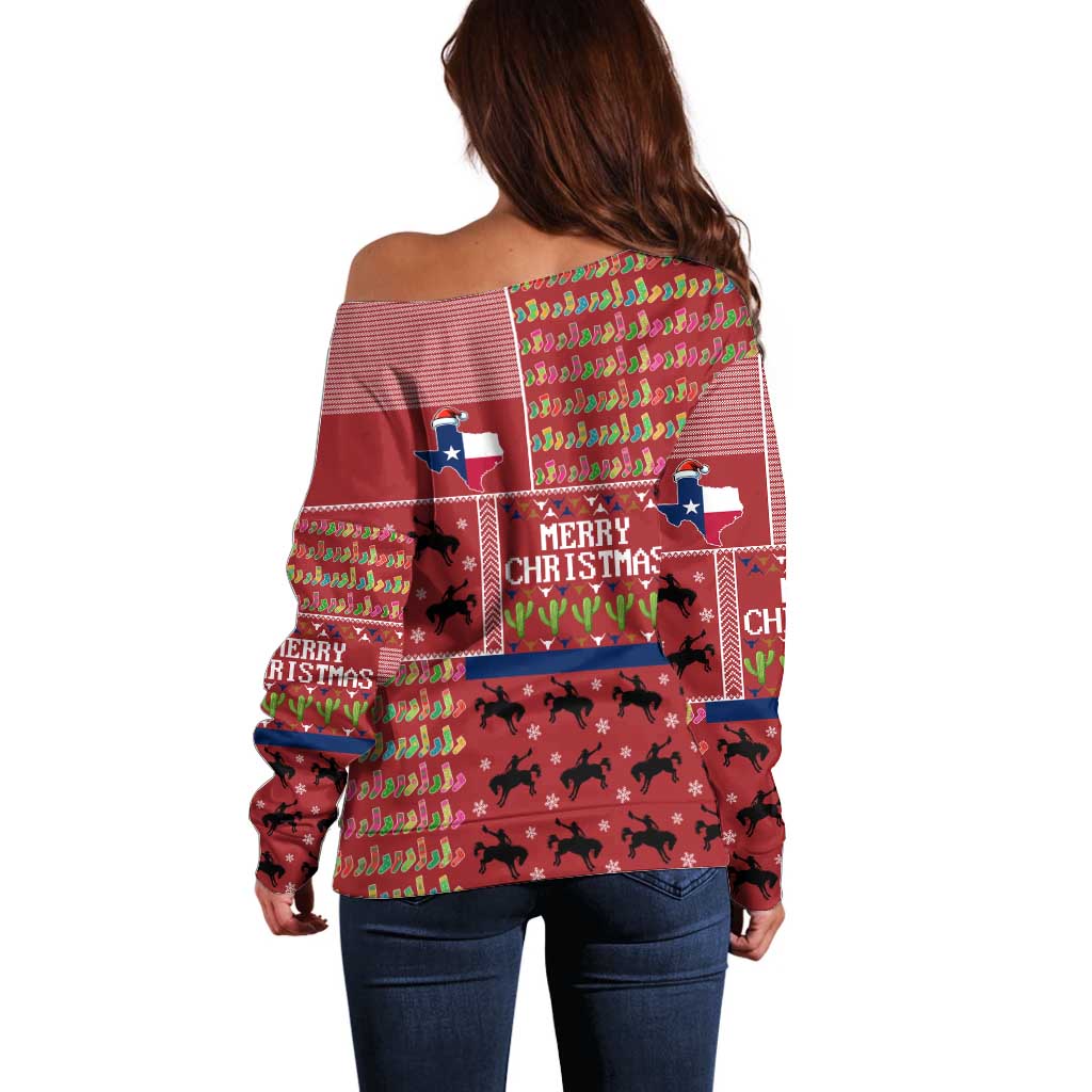 Texas Map Merry Christmas Off Shoulder Sweater Xmas Holiday Patterns ...
