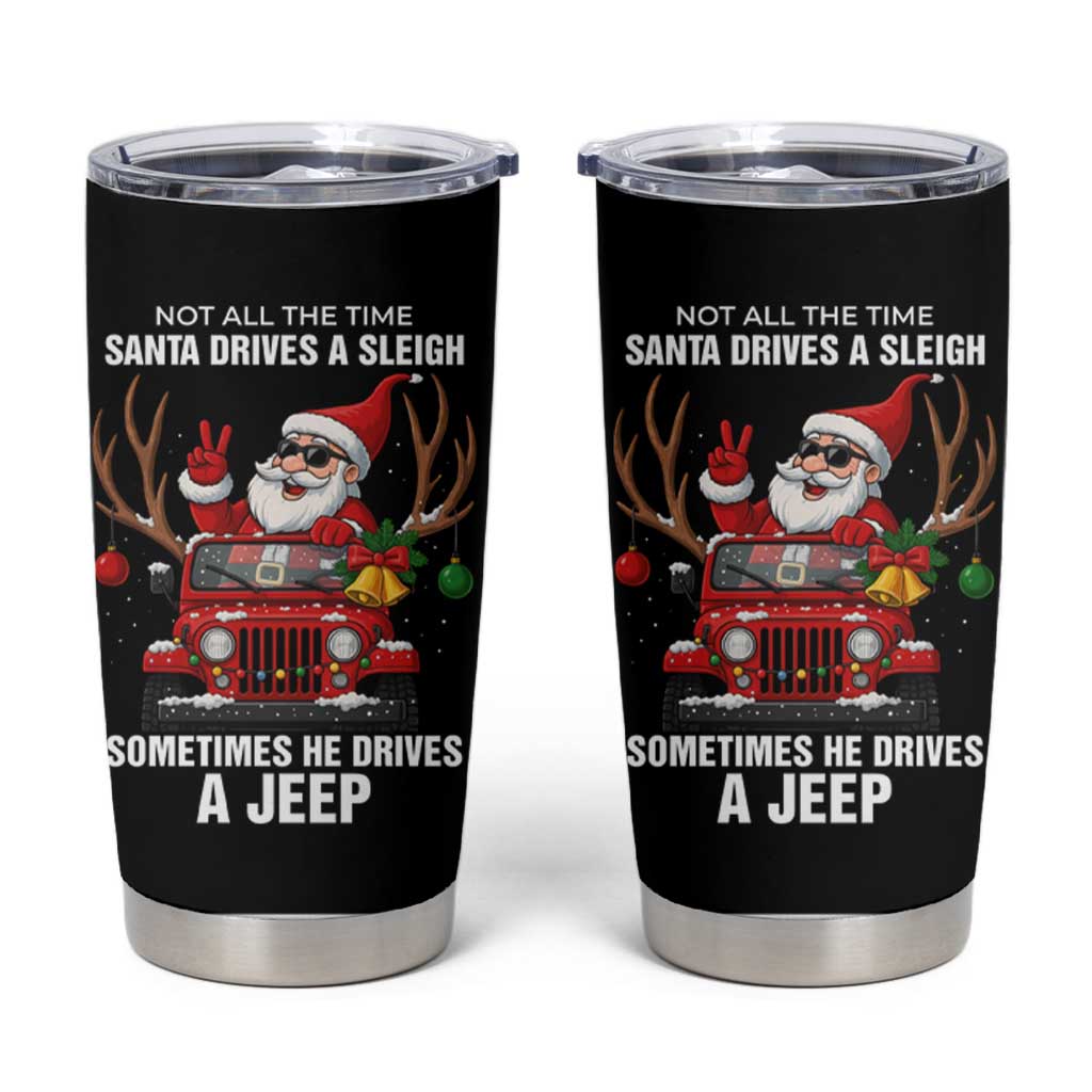 Santa Claus Drive A JEEP Tumbler Cup Funny Xmas Holiday Patterns - Aljaira