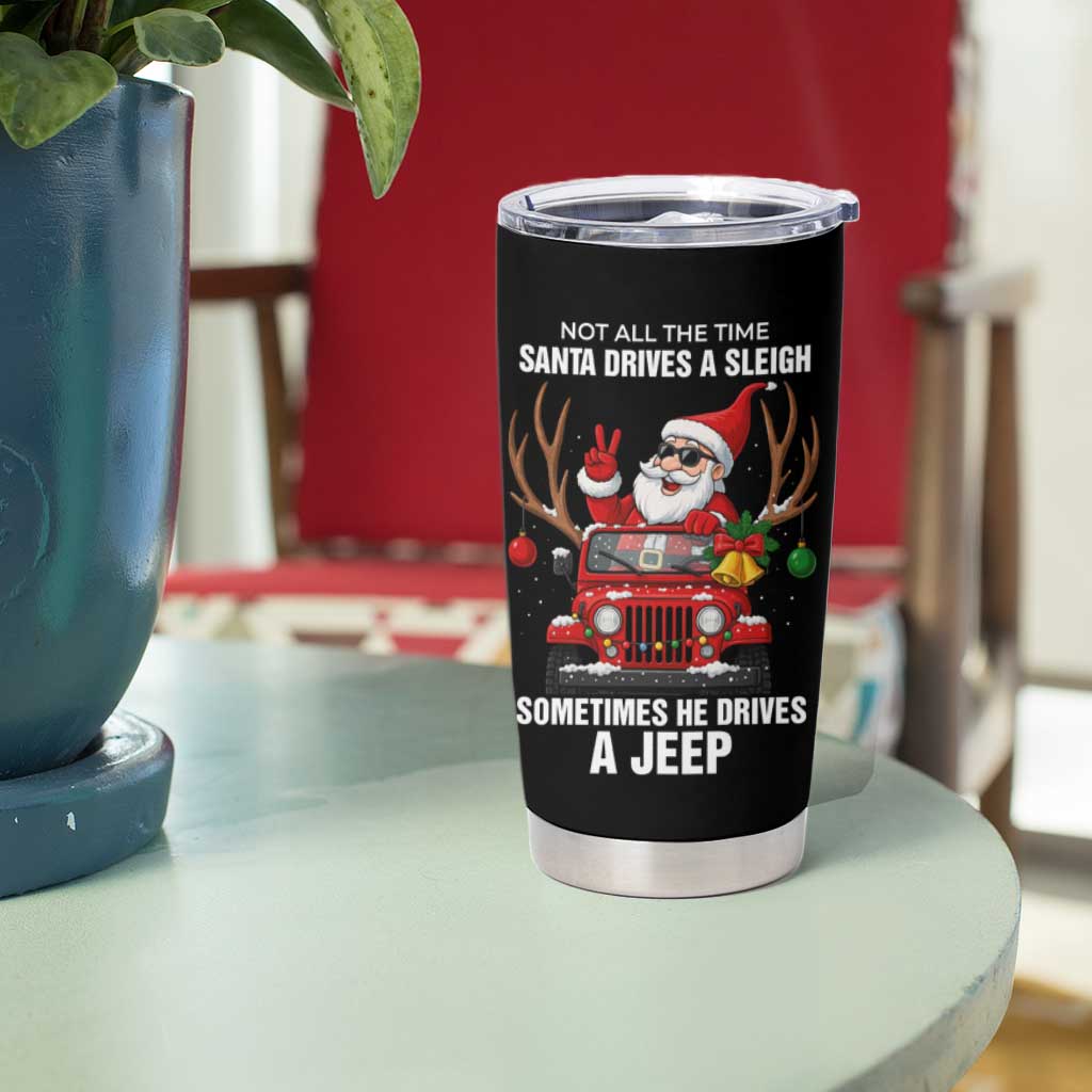 Santa Claus Drive A JEEP Tumbler Cup Funny Xmas Holiday Patterns - Aljaira
