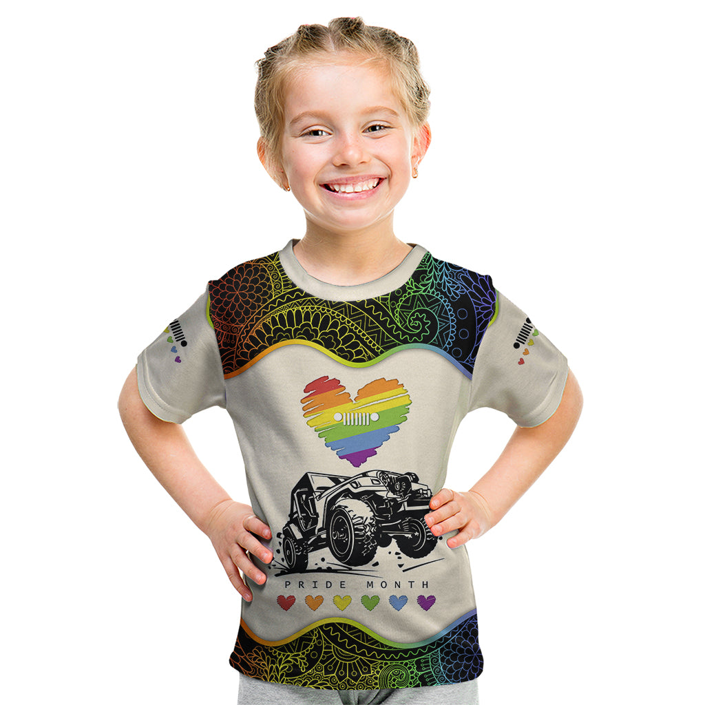 Jeep Pride Month Kid T Shirt Floral Pattern And Heart With LGBT Flag T ...