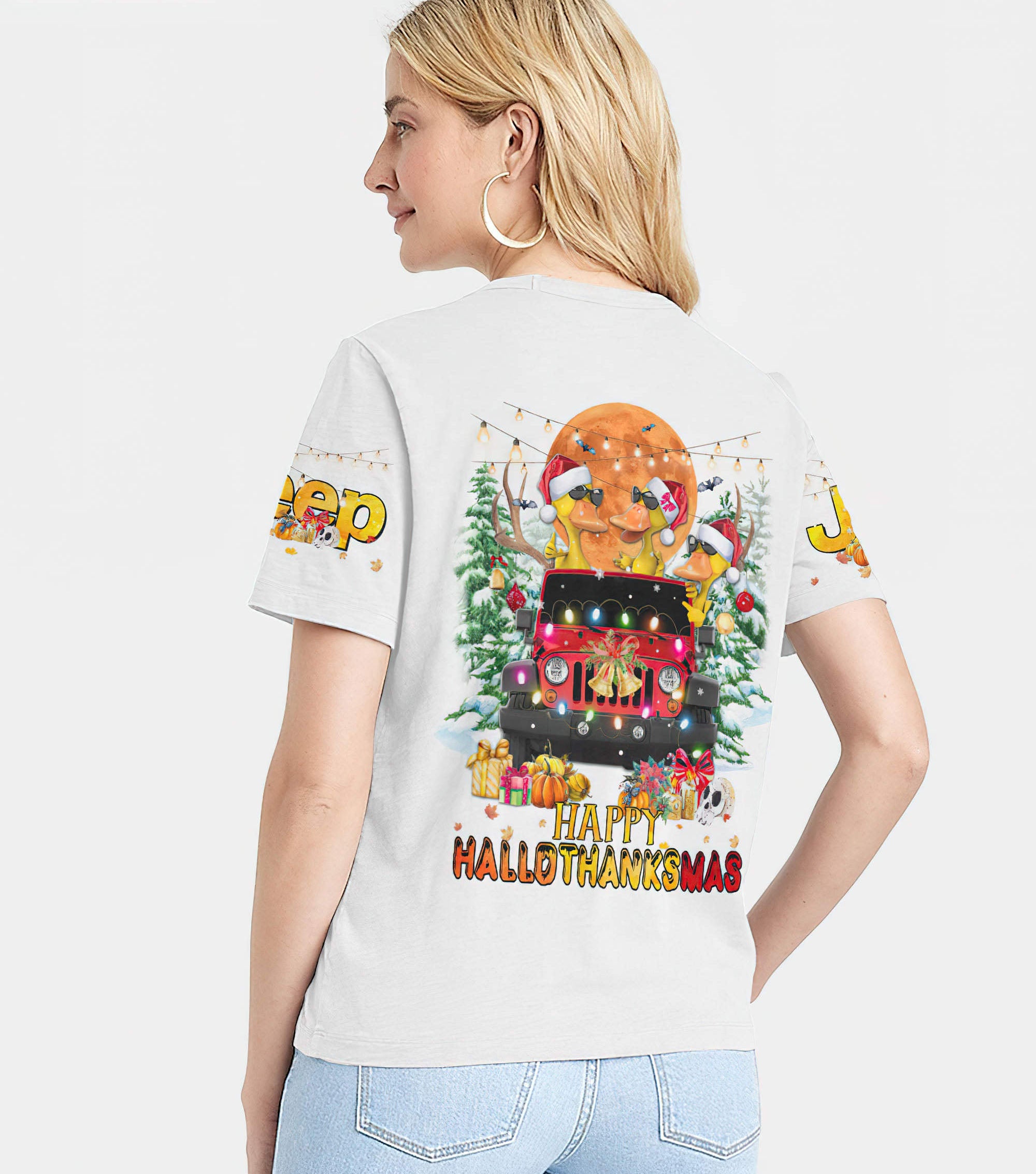 happy-hallothankmas-jeep-duck-women-v-neck-t-shirt
