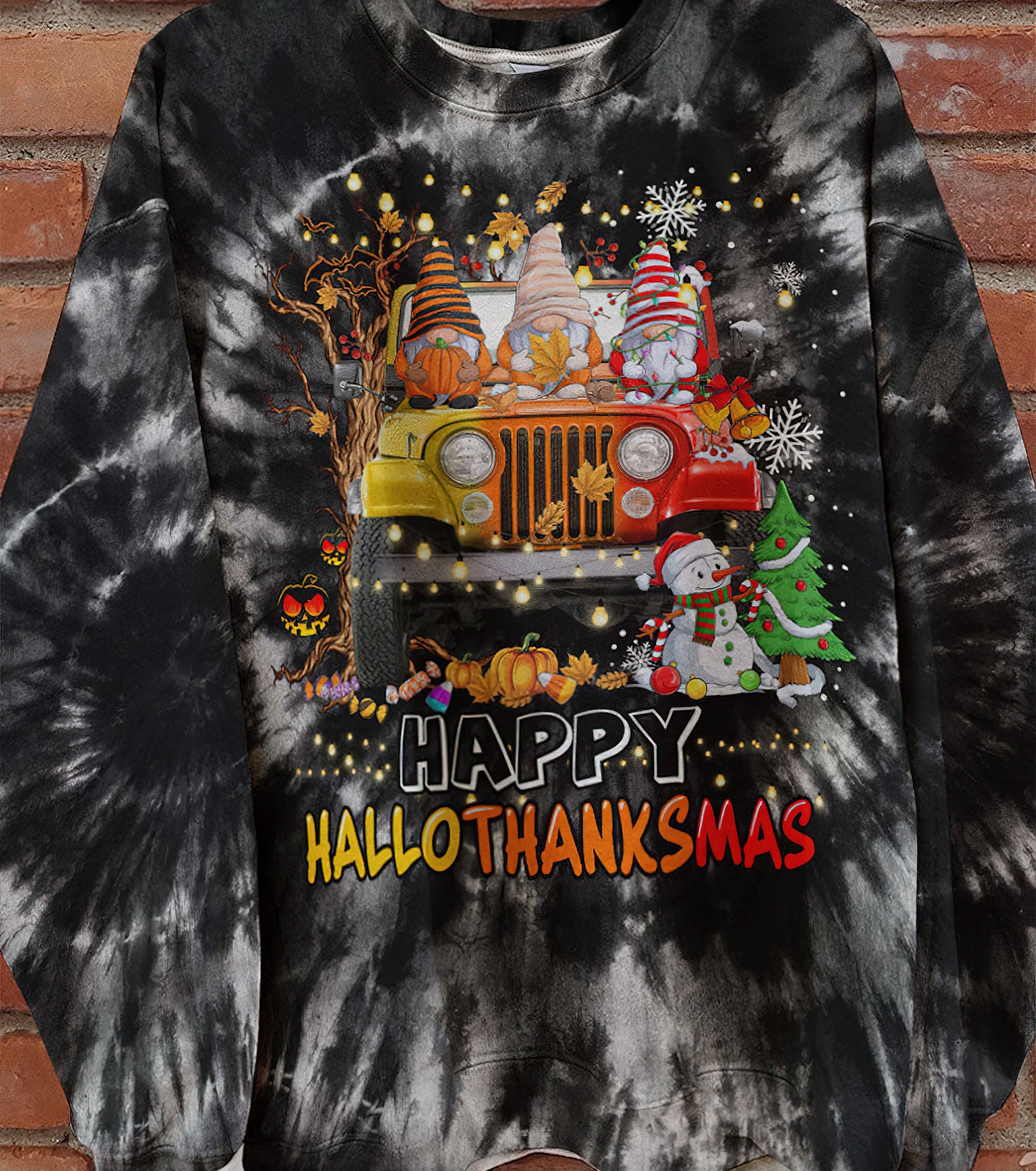 happy-hallothanksmas-jeep-gnomies-tie-dye-sweatshirt